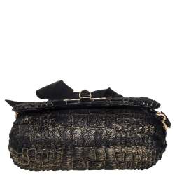 Lanvin Black/Gold Crocodile Print Calfhair Mini Happy Crossbody Bag