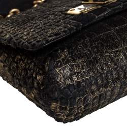 Lanvin Black/Gold Crocodile Print Calfhair Mini Happy Crossbody Bag