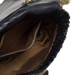 Lanvin Black/Gold Crocodile Print Calfhair Mini Happy Crossbody Bag