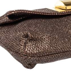 Lanvin Metallic Brown Lamé Fabric Turnlock Fold Over Clutch