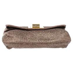 Lanvin Metallic Brown Lamé Fabric Turnlock Fold Over Clutch