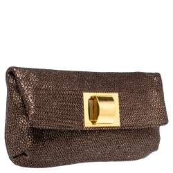 Lanvin Metallic Brown Lamé Fabric Turnlock Fold Over Clutch