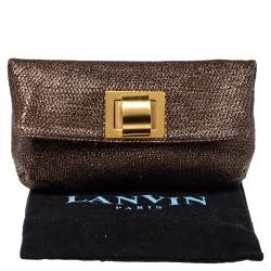Lanvin Metallic Brown Lamé Fabric Turnlock Fold Over Clutch