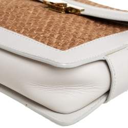 Pre Owned Lanvin White/Beige Raffia and Leather Trim Shoulder Bag