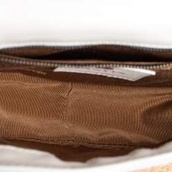Pre Owned Lanvin White/Beige Raffia and Leather Trim Shoulder Bag