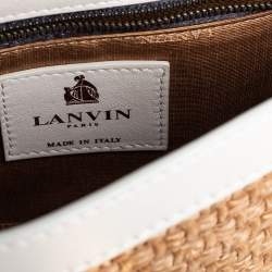 Pre Owned Lanvin White/Beige Raffia and Leather Trim Shoulder Bag