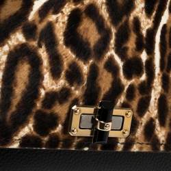 Pre Owned Lanvin Black/Brown Leopard Print Pony Hair and Leather Happy Shoulder Bag