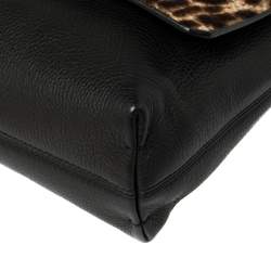 Pre Owned Lanvin Black/Brown Leopard Print Pony Hair and Leather Happy Shoulder Bag