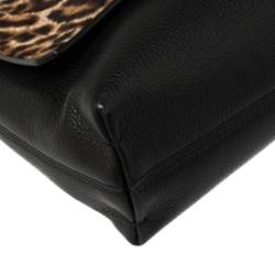 Pre Owned Lanvin Black/Brown Leopard Print Pony Hair and Leather Happy Shoulder Bag