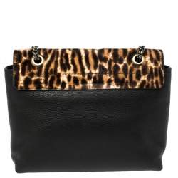 Pre Owned Lanvin Black/Brown Leopard Print Pony Hair and Leather Happy Shoulder Bag