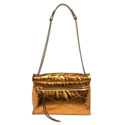 Pre Owned Lanvin Gold Leather Flap Shoulder Bag