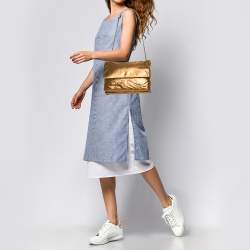 Pre Owned Lanvin Gold Leather Flap Shoulder Bag