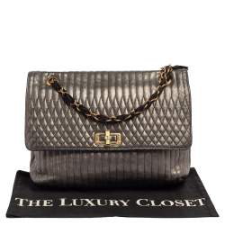 Pre Owned Lanvin Metallic Grey Quilted Leather Happy Shoulder Bag