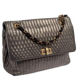 Pre Owned Lanvin Metallic Grey Quilted Leather Happy Shoulder Bag