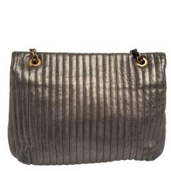 Pre Owned Lanvin Metallic Grey Quilted Leather Happy Shoulder Bag