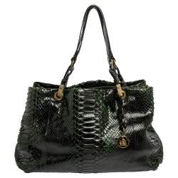 Pre Owned Lanvin Black/Green Python Shoulder Bag