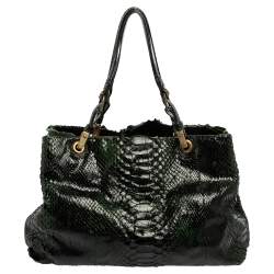 Pre Owned Lanvin Black/Green Python Shoulder Bag