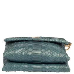 Pre Owned Lanvin Blue Snakeskin Sugar Chain Shoulder Bag