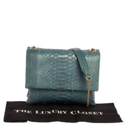 Pre Owned Lanvin Blue Snakeskin Sugar Chain Shoulder Bag