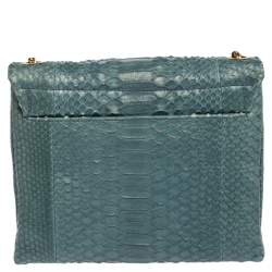 Pre Owned Lanvin Blue Snakeskin Sugar Chain Shoulder Bag