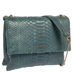 Pre Owned Lanvin Blue Snakeskin Sugar Chain Shoulder Bag