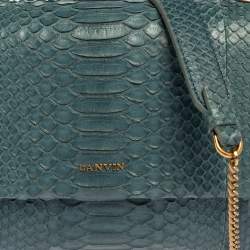 Pre Owned Lanvin Blue Snakeskin Sugar Chain Shoulder Bag