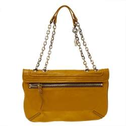 Pre Owned Lanvin Yellow Crinkled Leather Happy Flap Shoulder Bag