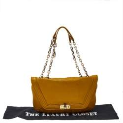 Pre Owned Lanvin Yellow Crinkled Leather Happy Flap Shoulder Bag