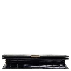 Pre Owned Lanvin Black Croc Embossed Leather Chain Clutch