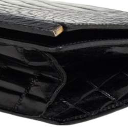 Pre Owned Lanvin Black Croc Embossed Leather Chain Clutch