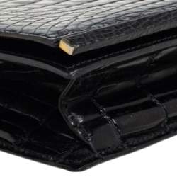 Pre Owned Lanvin Black Croc Embossed Leather Chain Clutch
