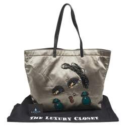 Pre Owned Lanvin Grey/Black Satin and Leather Shopper Tote