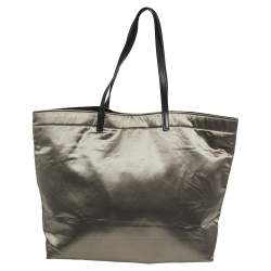Pre Owned Lanvin Grey/Black Satin and Leather Shopper Tote