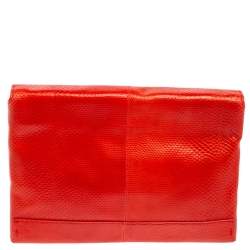 Pre Owned Lanvin Red Lizard Leather Miss Sartorial Wristlet Clutch
