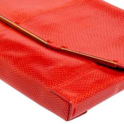 Pre Owned Lanvin Red Lizard Leather Miss Sartorial Wristlet Clutch