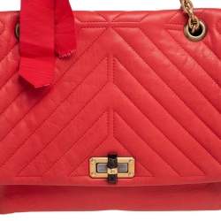 Pre Owned Lanvin Orange Quilted Leather Medium Happy Shoulder Bag