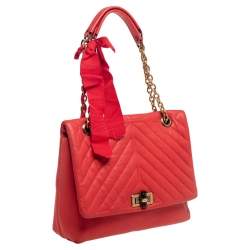 Pre Owned Lanvin Orange Quilted Leather Medium Happy Shoulder Bag