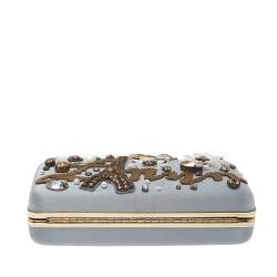 Pre Owned Lanvin Baby Blue Satin Embellished Chain Clutch