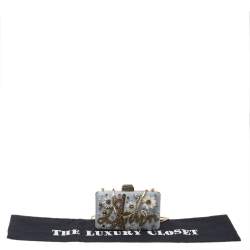 Pre Owned Lanvin Baby Blue Satin Embellished Chain Clutch