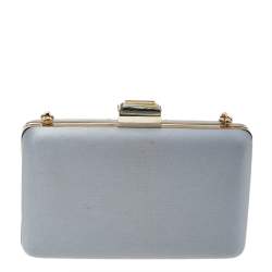 Pre Owned Lanvin Baby Blue Satin Embellished Chain Clutch