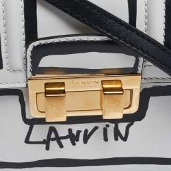 Pre Owned Lanvin White/Black Printed Leather Mini Jiji Shoulder Bag