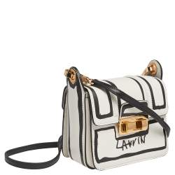 Pre Owned Lanvin White/Black Printed Leather Mini Jiji Shoulder Bag