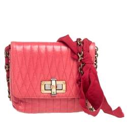 Pre Owned Lanvin Red Quilted Leather Small Pop Crossbody Bag