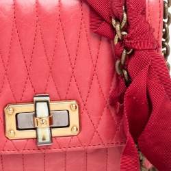 Pre Owned Lanvin Red Quilted Leather Small Pop Crossbody Bag