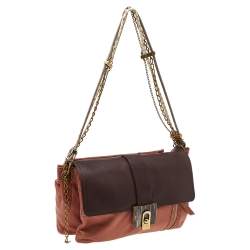 Pre Owned Lanvin Brown Deep Coral/Brown Leather and Python Dear Danae Chain Shoulder Bag