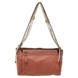 Pre Owned Lanvin Brown Deep Coral/Brown Leather and Python Dear Danae Chain Shoulder Bag