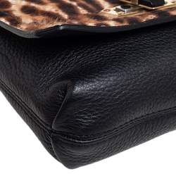 Pre Owned Lanvin Black/Brown Leopard Print Pony Hair and Leather Happy Shoulder Bag