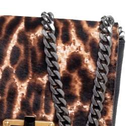 Pre Owned Lanvin Black/Brown Leopard Print Pony Hair and Leather Happy Shoulder Bag