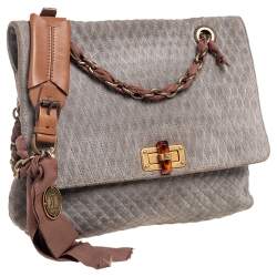 Pre Owned Lanvin Grey Suede Medium Happy Classic Shoulder Bag