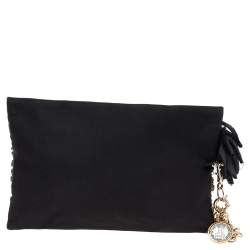 Pre Owned Lanvin Black Satin Crystal Embellished Chain Clutch